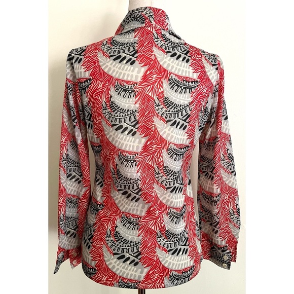 Vintage 70s Bodin Knits Button Shirt Dagger Collar Disco Bold Print Size Small - Picture 2 of 8
